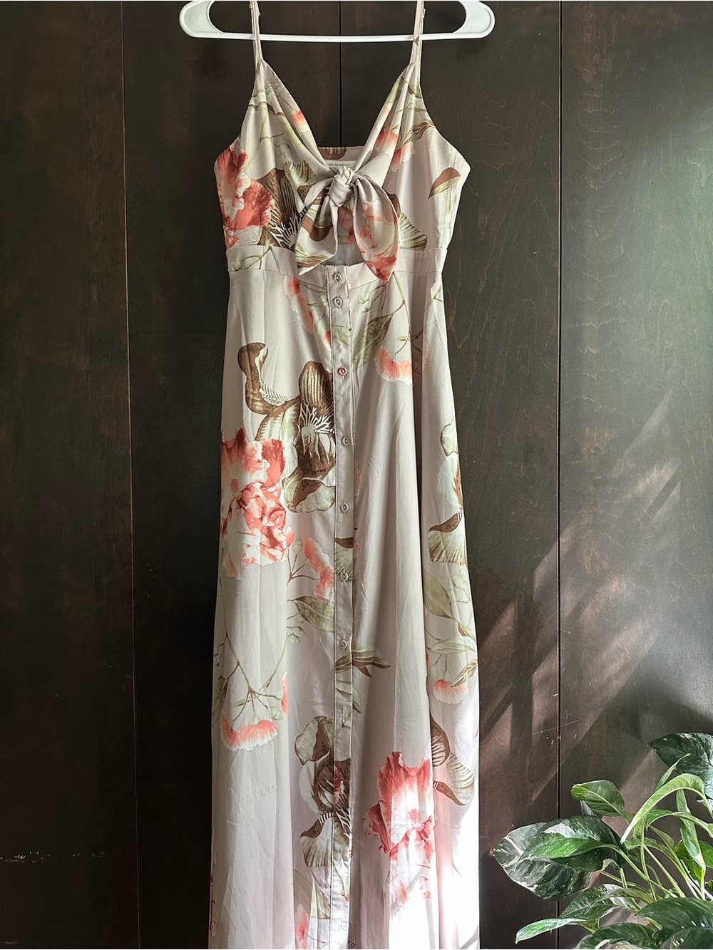 Hello Molly Floral Tie-Front Maxi Dress in Cream and Pink - Picture 2 of 8